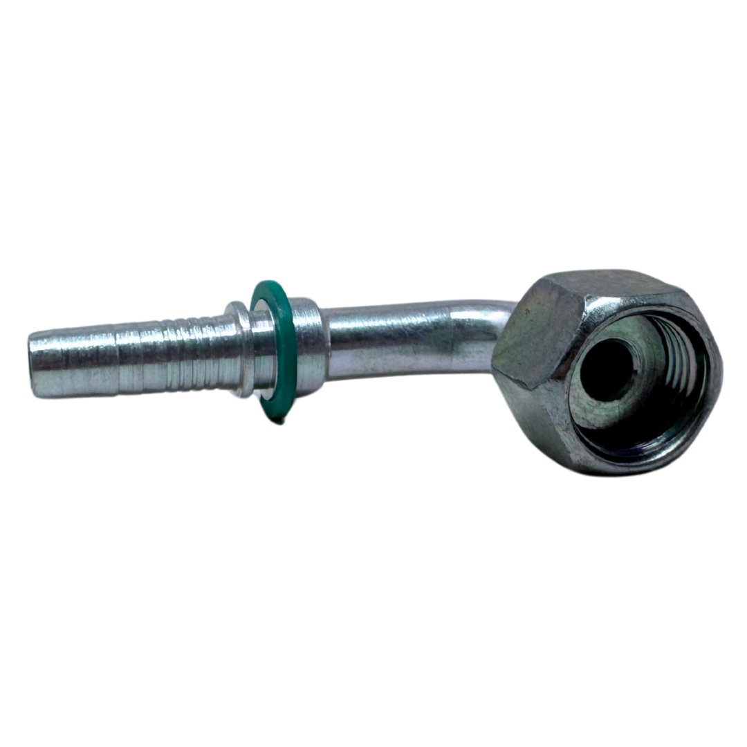 A-0606-FO9S : Alfagomma 90-Degree Steel Fitting Insert, 3/8 (-06) Hose x 11/16-16 (-06) Female ORFS Swivel Short Drop