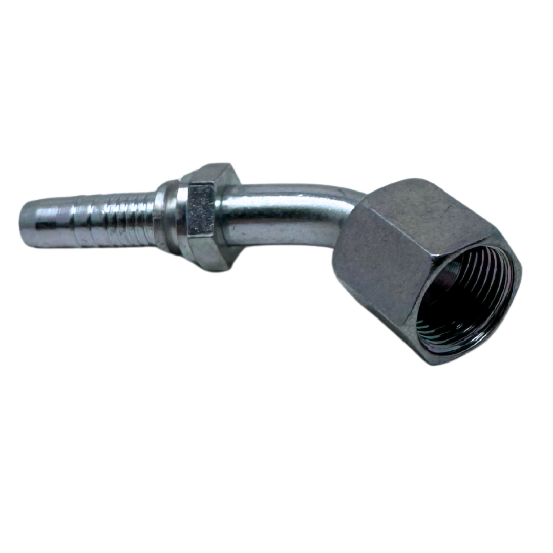 A-0608-FJ45 : Alfagomma 45-Degree Steel Fitting Insert, 3/8 (-06) Hose x 3/4-16 (-08) Female JIC Swivel