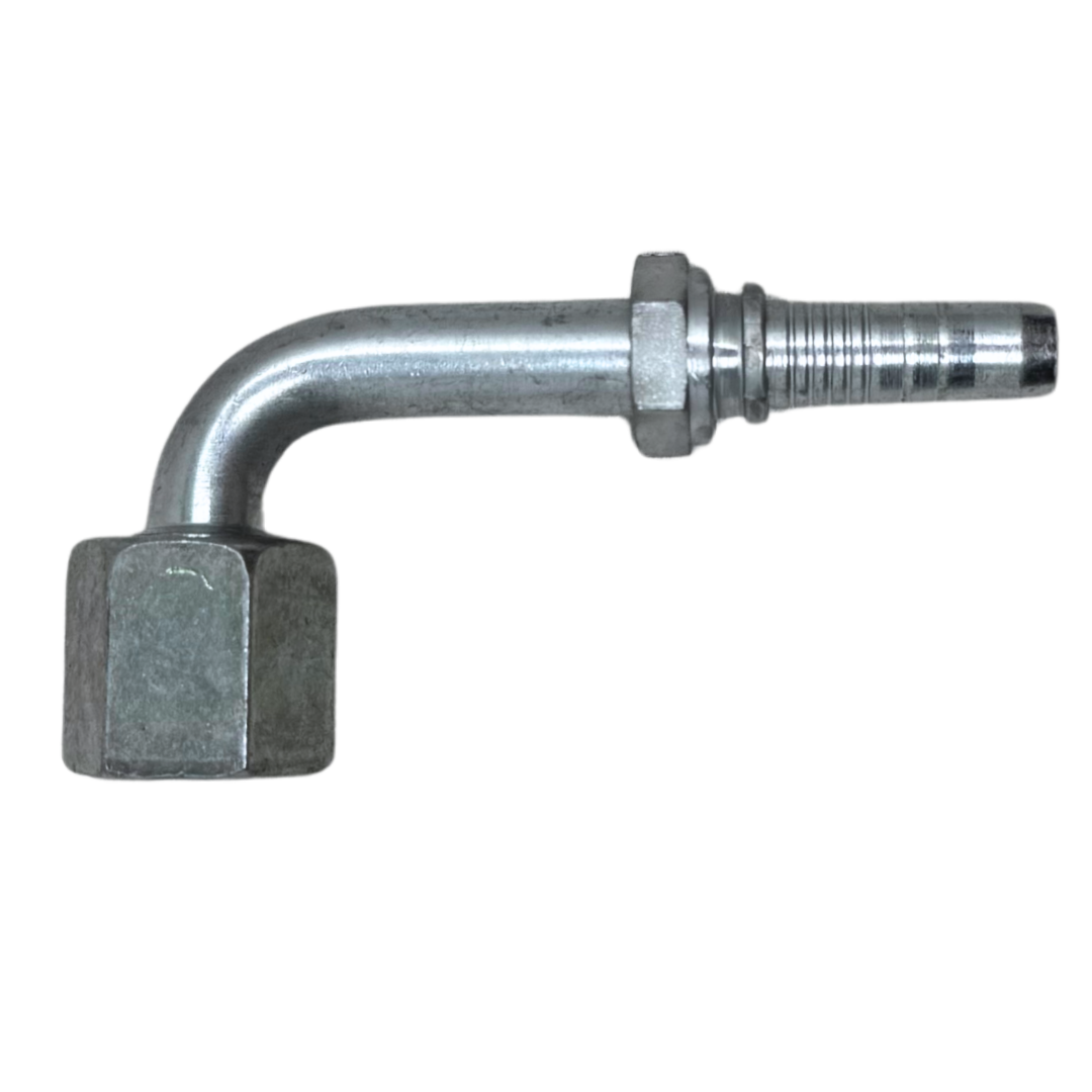 A-0608-FJ9S : Alfagomma 90-Degree Steel Fitting Insert, 3/8 (-06) Hose x 3/4-16 (-08) Female JIC Swivel Short Drop
