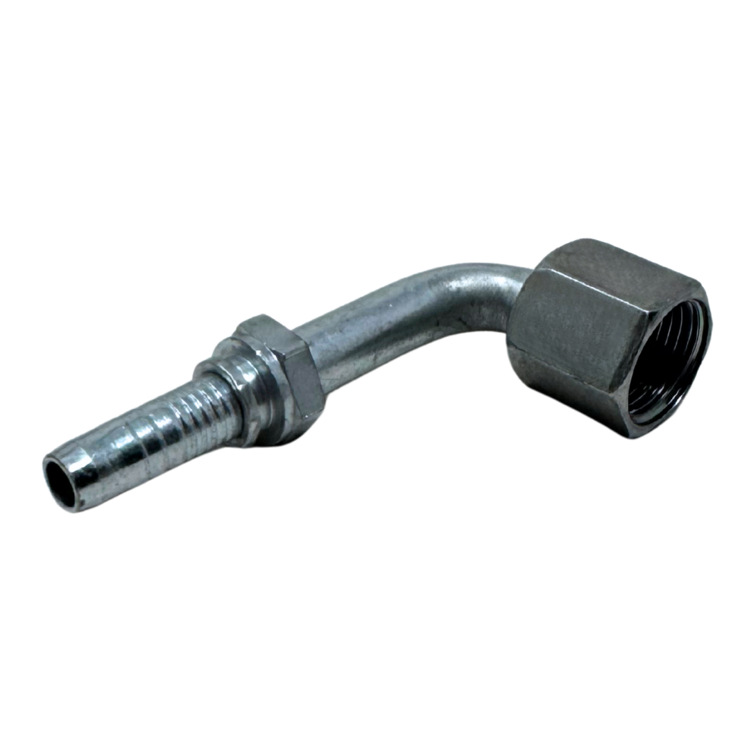 A-0608-FJ9S : Alfagomma 90-Degree Steel Fitting Insert, 3/8 (-06) Hose x 3/4-16 (-08) Female JIC Swivel Short Drop