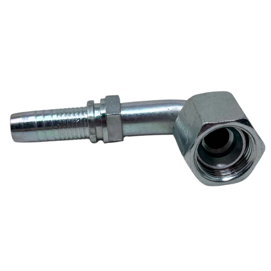 A-0810-FJ9S : Alfagomma 90-Degree Steel Fitting Insert, 1/2 (-08) Hose x 7/8-14 (-10) Female JIC Swivel Short Drop