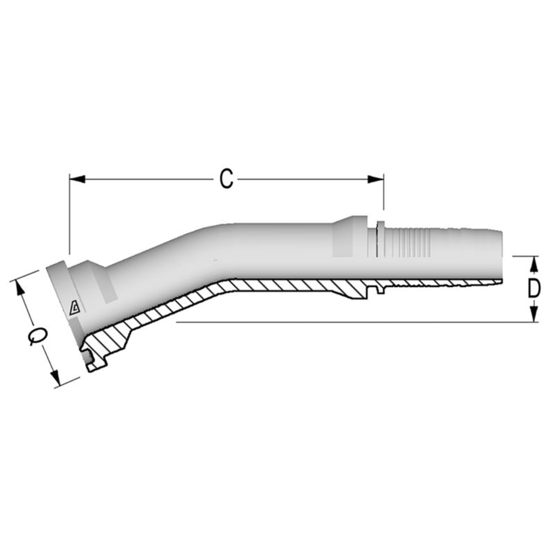 A-2024-C613 : Alfagomma 30-Degree Steel Fitting Insert, 1 1/4 (-20) Hose x 1 1/2 (-24) Code 61 Flange