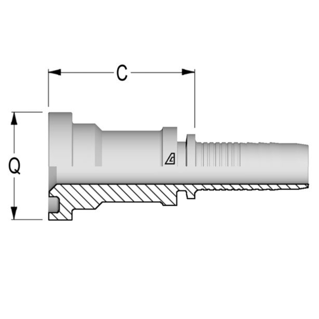 A-4040-C61S : Alfagomma Straight Steel Fitting Insert, 2 1/2 (-40) Hose x 2 1/2 (-40) Code 61 Flange, 2500psi