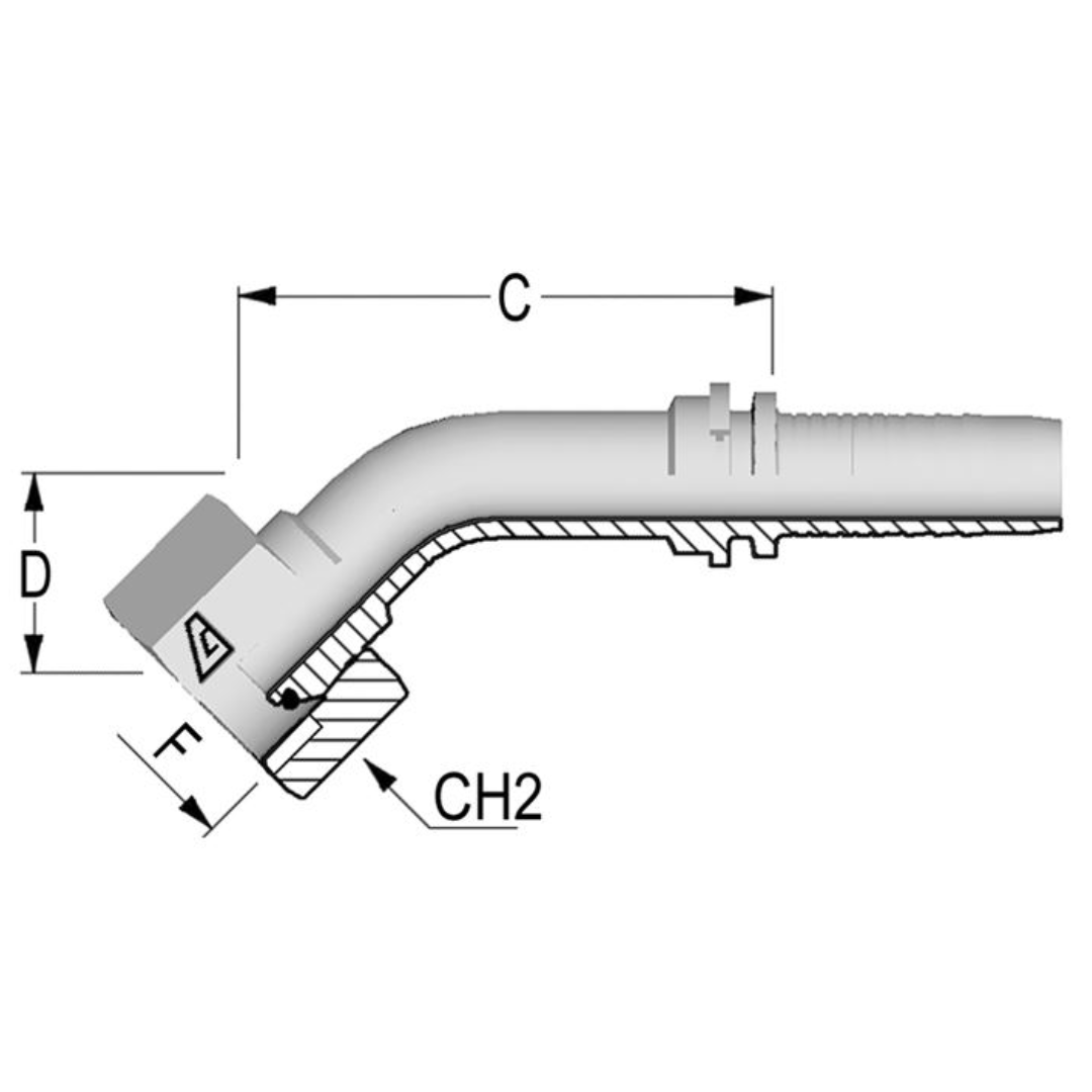 A-0404-FBO4 : Alfagomma 45-Degree Steel Fitting Insert, 1/4 (-04) Hose x 1/4-19 (-04) Female BSP Swivel