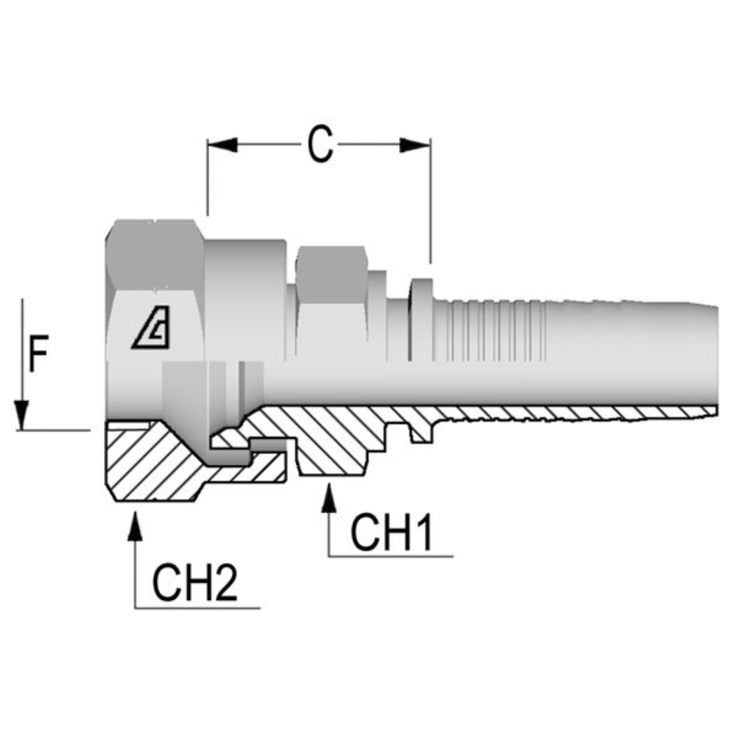 A-0808-FJIS : Alfagomma Straight Steel Fitting Insert, 1/2 (-08) Hose x 1/2-14 (-08) Female JIS Swivel