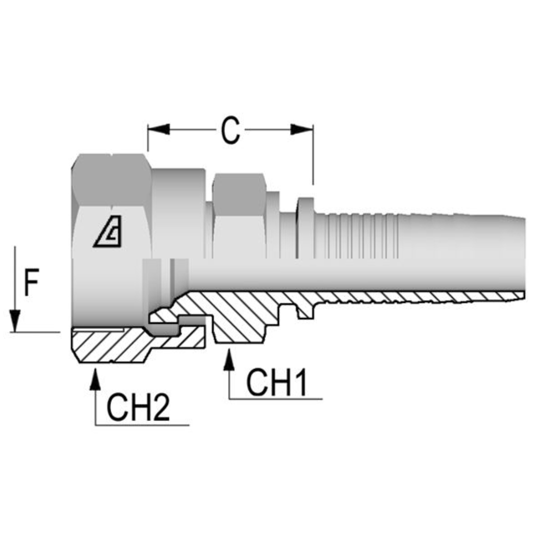 A-0414-FKOS : Alfagomma Straight Steel Fitting Insert, 1/4 (-04) Hose x M14x1.5 Female Komatsu
