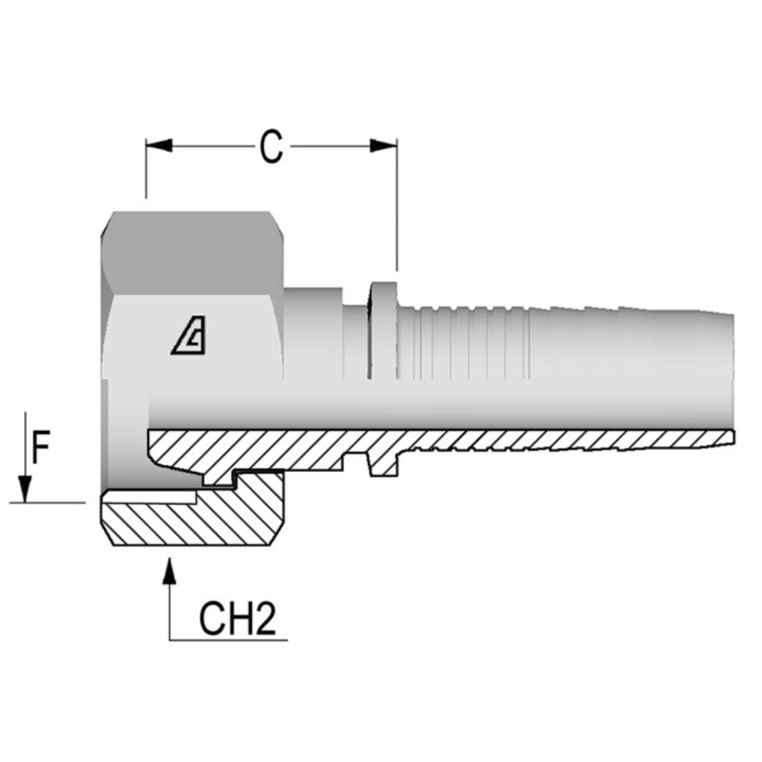 A-1638-FM6S : Alfagomma Straight Steel Fitting Insert, 1 (-16) Hose x M38x1.5 Female DIN Tube Swivel