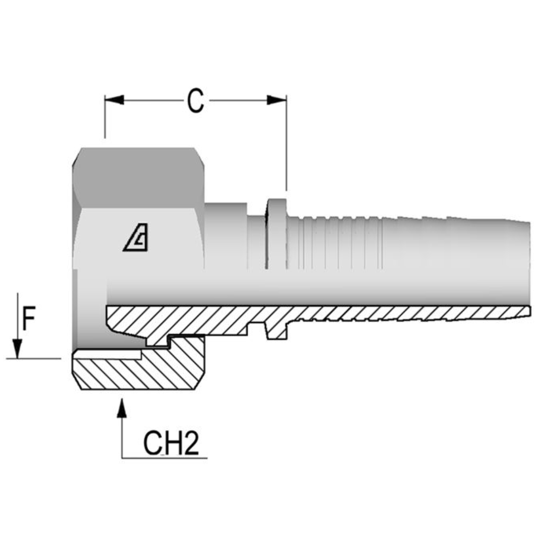 A-1030-FMFS : Alfagomma Straight Steel Fitting Insert, 5/8 (-10) Hose x M30x1.5 (21.25mm Tube OD) Female Metric GAZ French Type