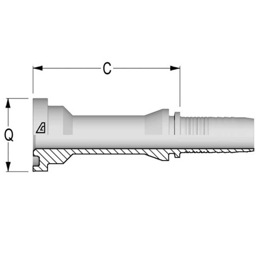 A-1010-KFLS : Alfagomma Straight Steel Fitting Insert, 5/8 (-10) Hose x 34mm Komatsu O-Ring Flange