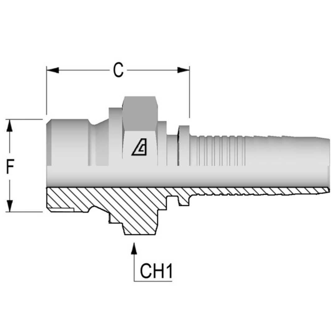 A-0608-MBFS : Alfagomma Straight Steel Fitting Insert, 3/8 (-06) Hose x 1/2-14 (-08) Male BSP Flat Seat
