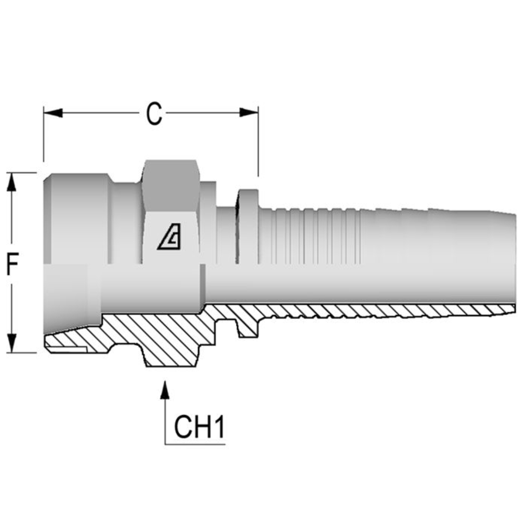 A-1030-MMFR : Alfagomma Straight Steel Fitting Insert, 5/8 (-10) Hose x M30x1.5 (21.25mm Tube OD) Male Metric GAZ French Type