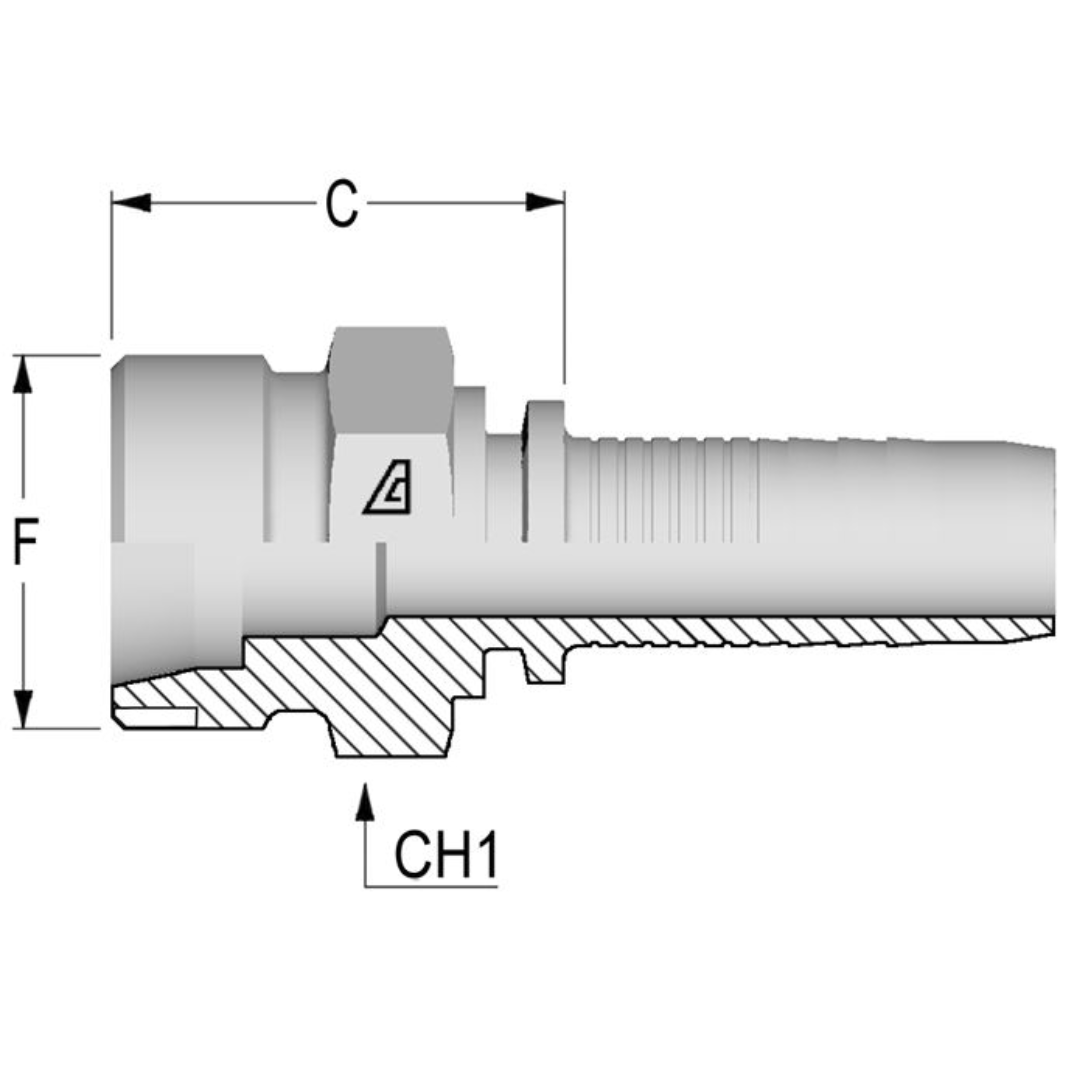 A-2052-MMSH : Alfagomma Straight Steel Fitting Insert, 1 1/4 (-20) Hose x M52x2 (-S52) Male Heavy Duty DIN Tube