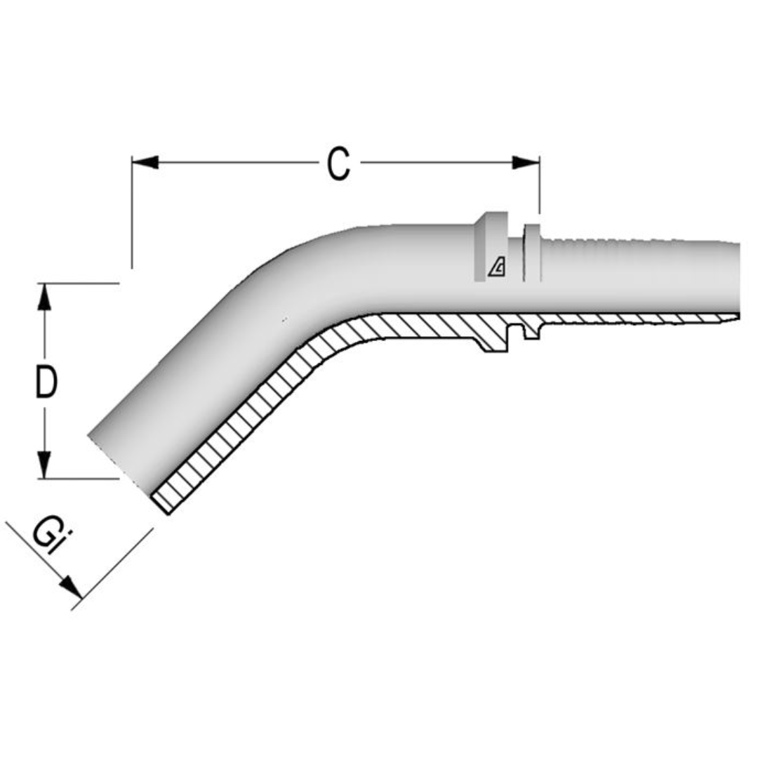 A-0408-MSP4 : Alfagomma 45-Degree Steel Fitting Insert, 1/4 (-04) Hose x 8mm Metric Standpipe