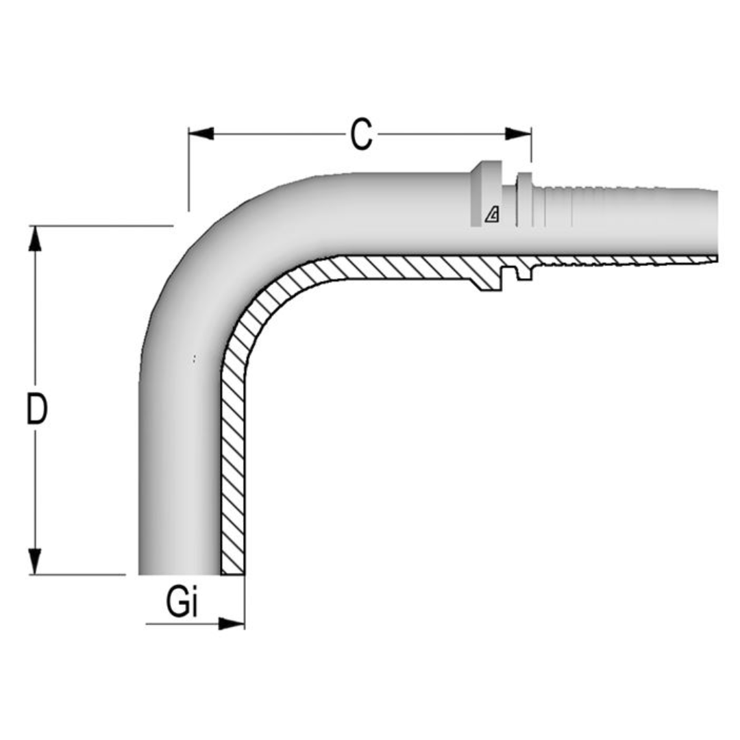 A-1628-MSP9 : Alfagomma 90-Degree Steel Fitting Insert, 1 (-16) Hose x 28mm Metric Standpipe