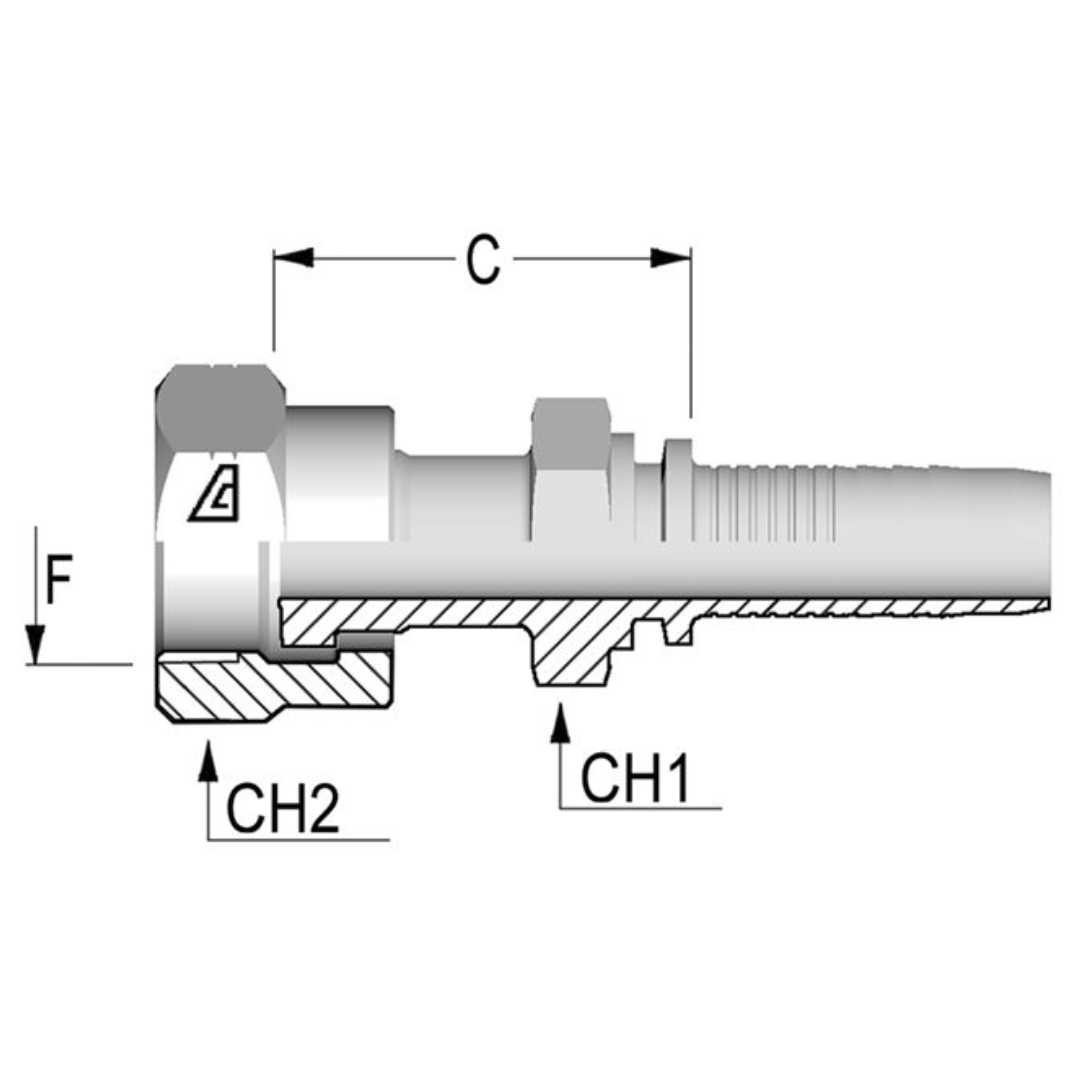 A-0806-FOFS : Alfagomma Straight Steel Fitting Insert, 1/2 (-08) Hose x 11/16-16 (-06) Female ORFS Double Hex