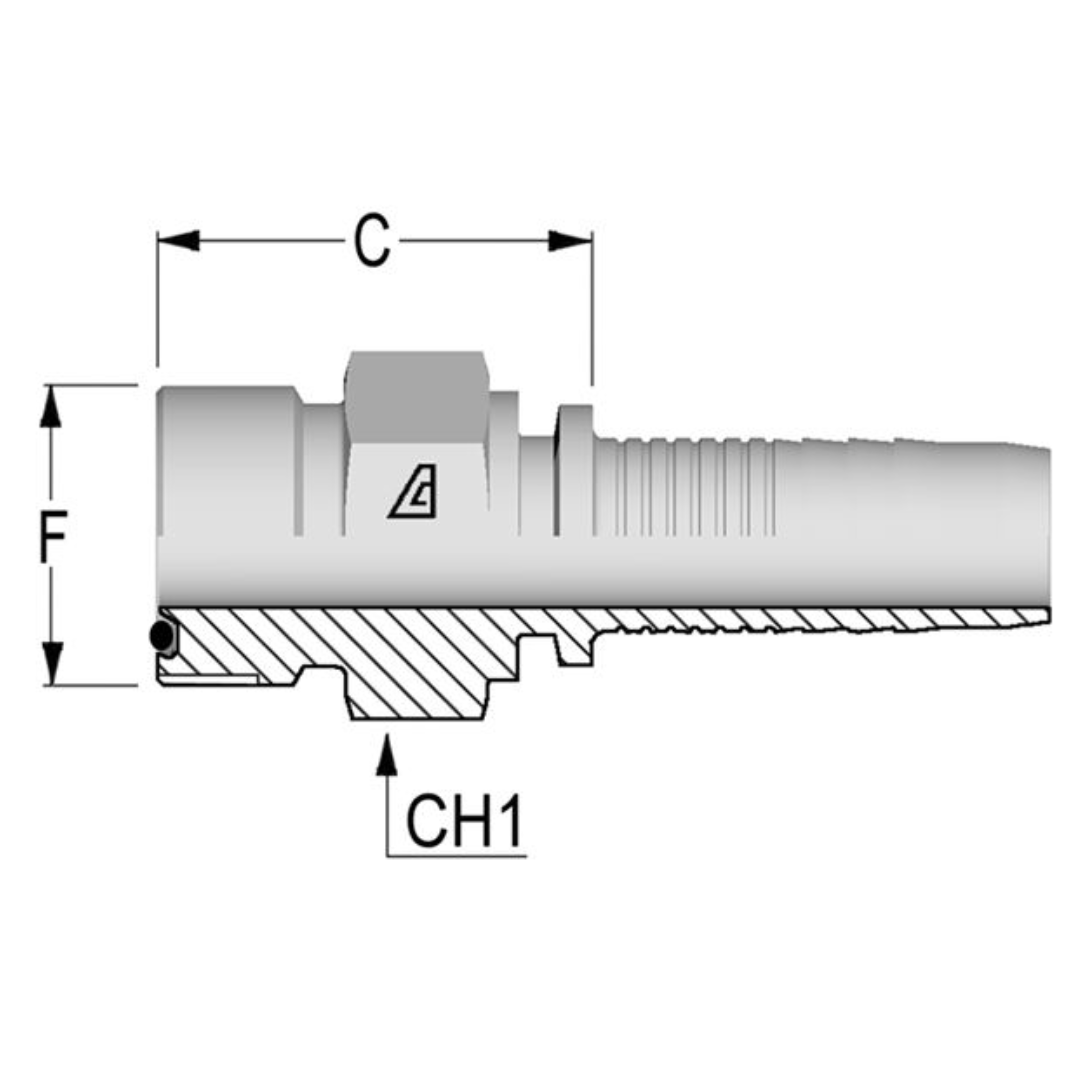 A-1012-MOFS : Alfagomma Straight Steel Fitting Insert, 5/8 (-10) Hose x 1 3/16-12 (-12) Male ORFS