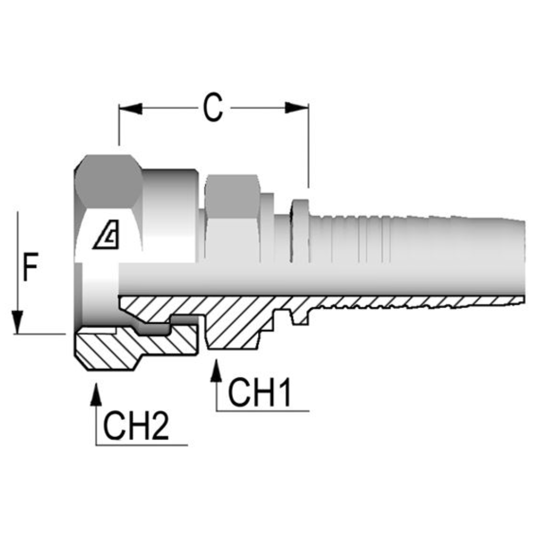 A-0606-FPMS : Alfagomma Straight Steel Fitting, 3/8 (-06) Hose x 3/8-18 (-06) Female NPSM Swivel
