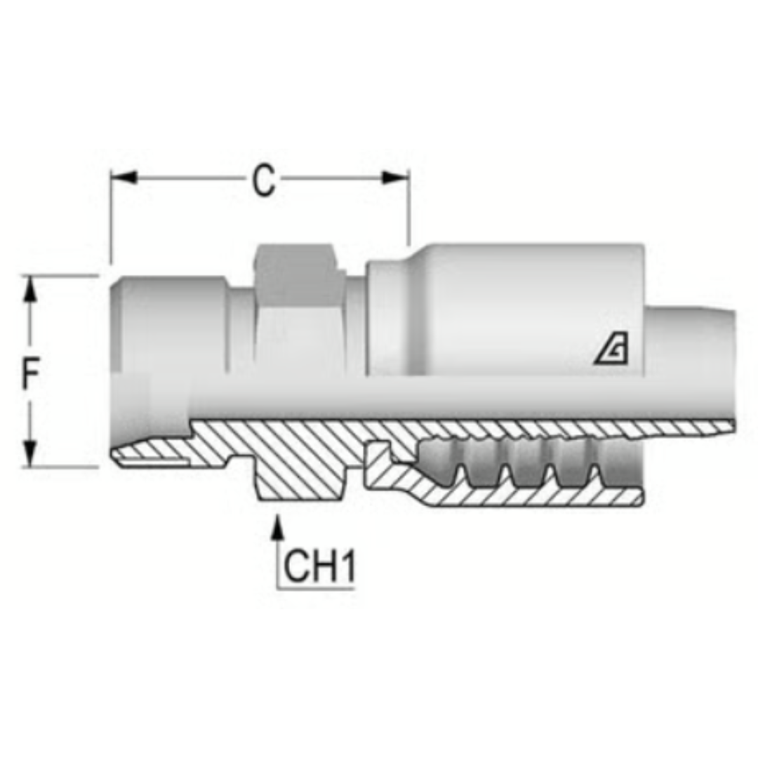 B-0404-BTTF : Alfagomma Straight Steel Fitting, 1/4 (-04) Hose x 7/16-20 (-04) Bite Type Tube (No Nut or Ferrule)