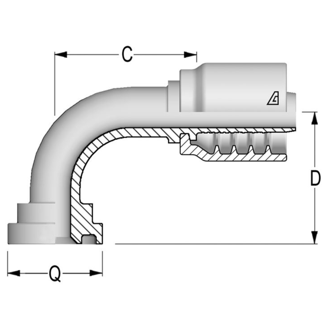 B-1212-C619 : Alfagomma 90-Degree Steel Fitting, 3/4 (-12) Hose x 3/4" (-12) Code 61 Flange, 3000psi