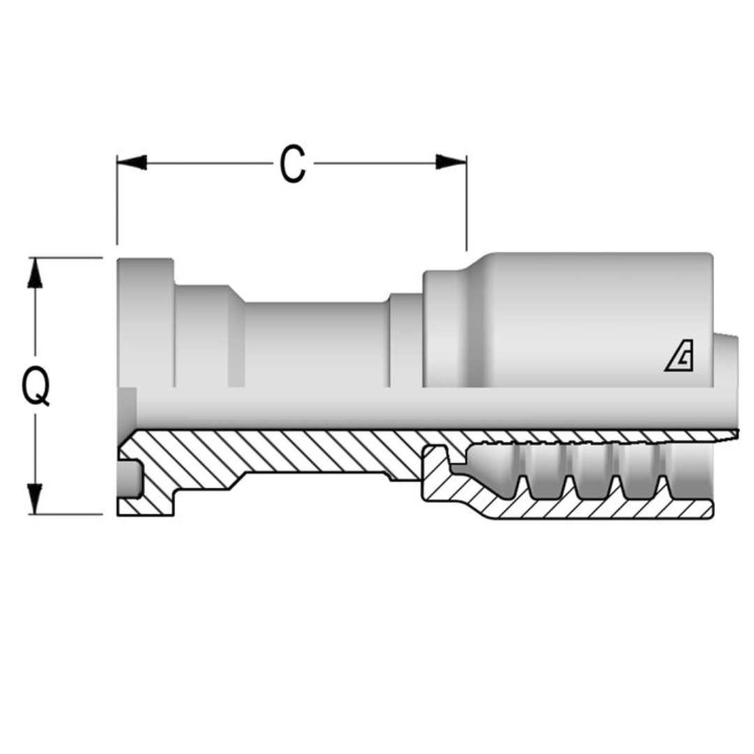 B-0808-C61S : Alfagomma Straight Steel Fitting, 1/2 (-08) Hose x 1/2" (-08) Code 61 Flange, 3000psi