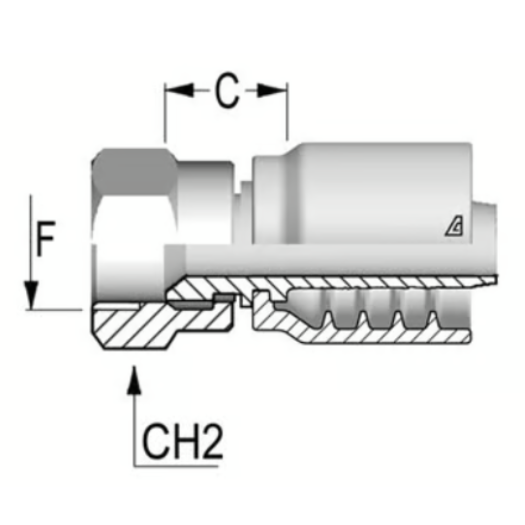 B-0505-FJSH : Alfagomma Straight Steel Fitting, 5/16 (-05) Hose x 1/2-20 (-05) Female JIC