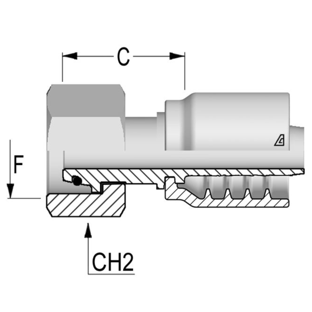 B-0520-FMOH : Alfagomma Straight Steel Fitting, 5/16 (-05) Hose x M20x1.5 (-S12) Female Heavy Duty DIN Tube with O-Ring