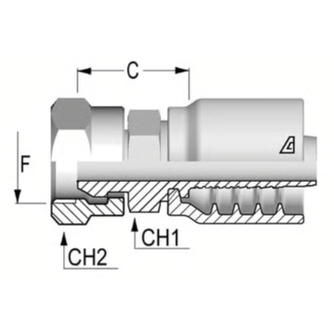 B-0808-FPMS : Alfagomma Straight Steel Fitting, 1/2 (-08) Hose x 1/2-14 (-08) Female NPSM