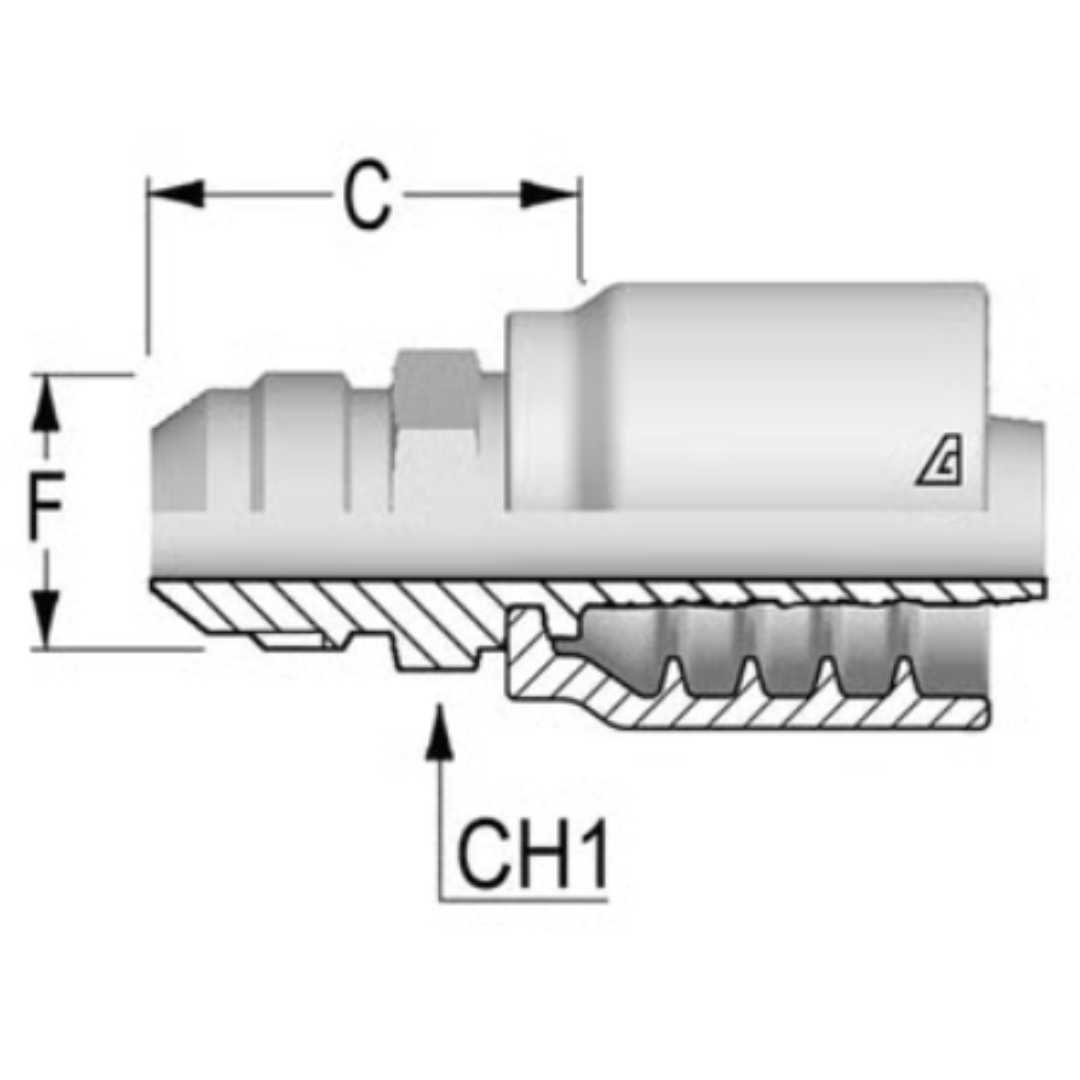B-0812-MJIC : Alfagomma Straight Steel Fitting, 1/2 (-08) Hose x 1 1/16-12 (-12) Male JIC