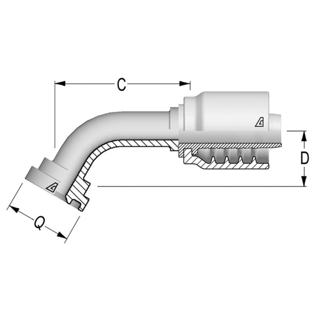 D-3232-C616 : Alfagomma 60-Degree Steel Fitting, 2 (-32) Hose x 2" (-32) Code 61 Flange, 3000psi