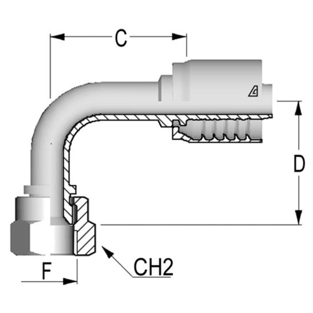 D-1616-FJ9M : Alfagomma 90-Degree Steel Fitting, 1 (-16) Hose x 1 5/16-12 (-16) Female JIC Swivel Medium Drop