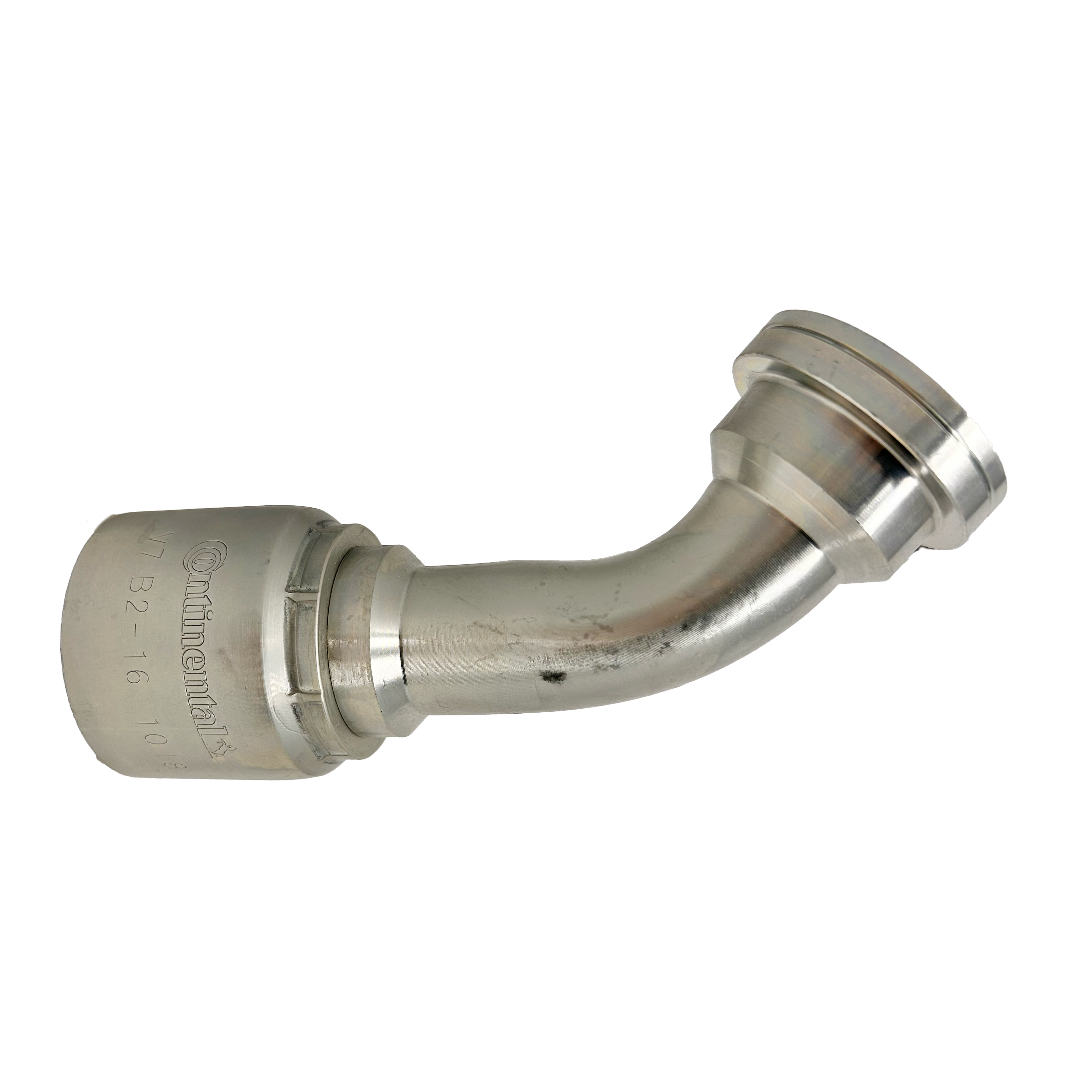 B2-FH45-1616: Continental Hose Fitting, 1" Hose ID x 1" Code 62, 45-Degree Connection