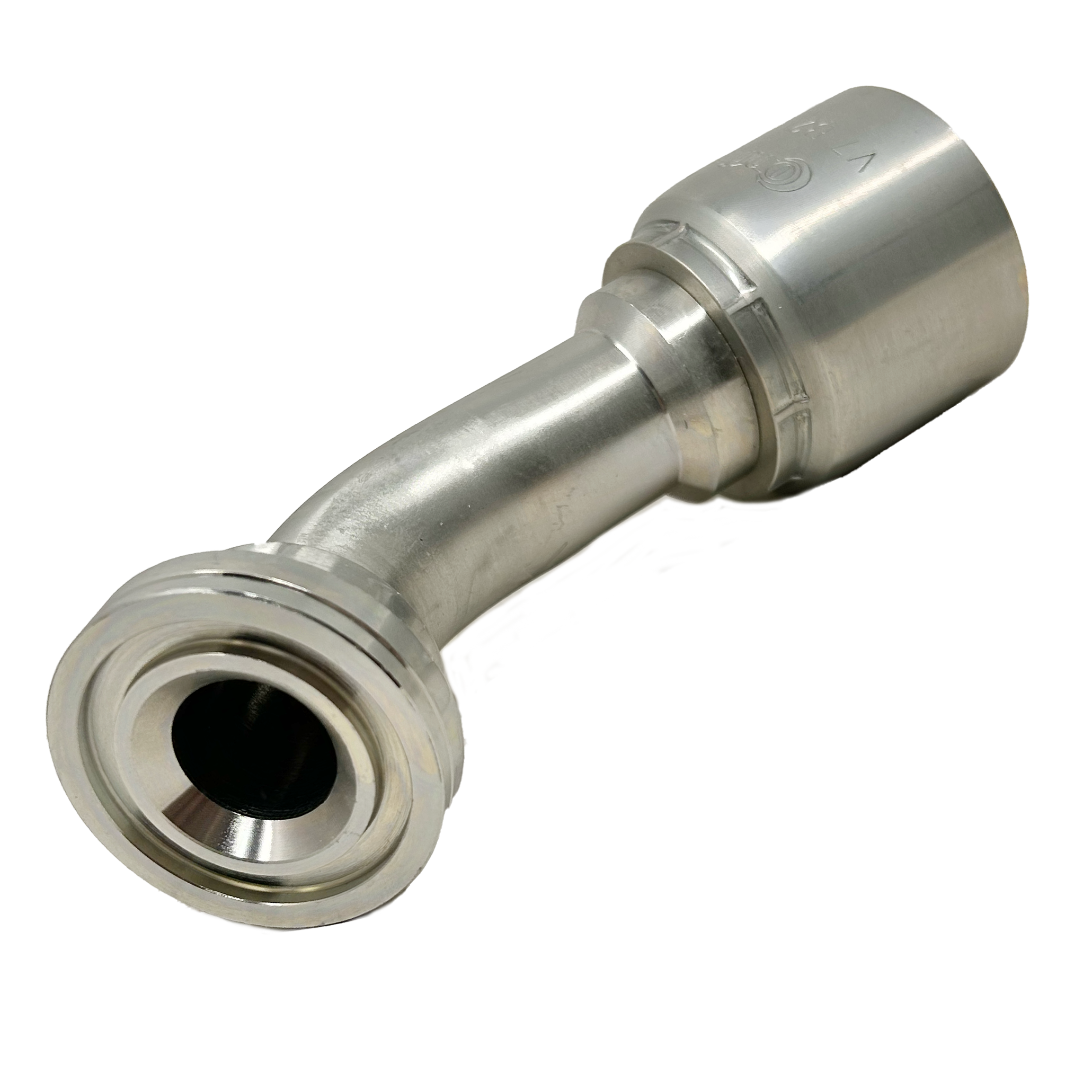 B2-FH45-1616: Continental Hose Fitting, 1" Hose ID x 1" Code 62, 45-Degree Connection