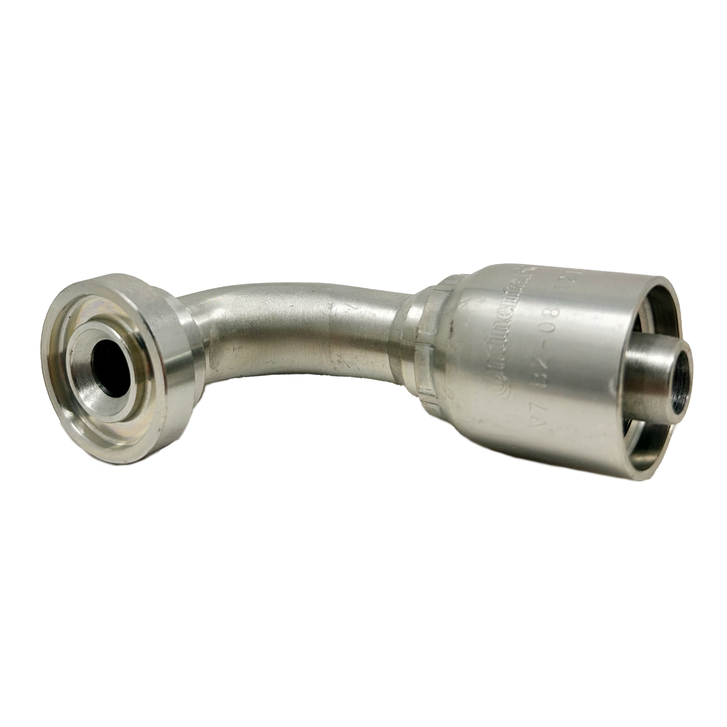 B2-FL90-0812: Continental Hose Fitting, 0.5 (1/2") Hose ID x 0.75 (3/4") Code 61, 90-Degree Connection