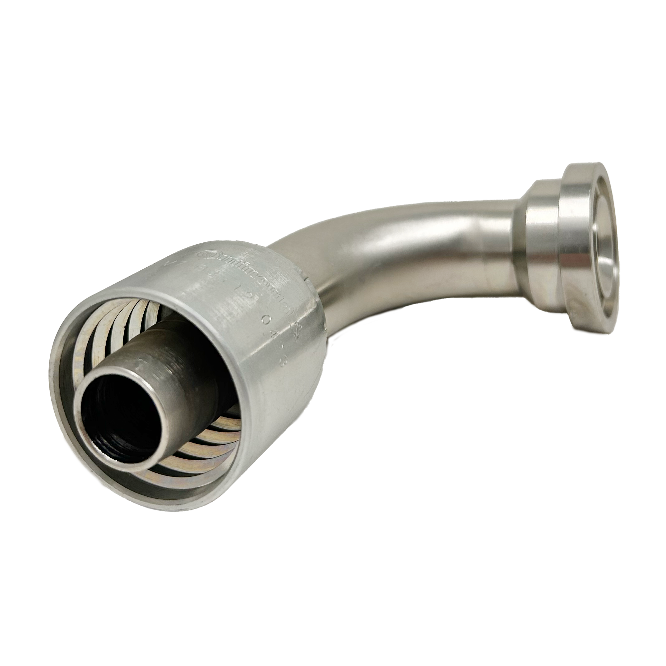 B2-FL90-1216: Continental Hose Fitting, 0.75 (3/4") Hose ID x 1" Code 61, 90-Degree Connection