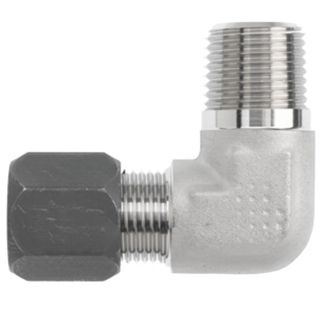 C2501-32-32-FG : OneHydraulics 90-Degree Steel Adapter, 2-1/2-12 (-32) Flareless Bite Type Tube Compression x 2-11-1/2 (-32) Male NPT