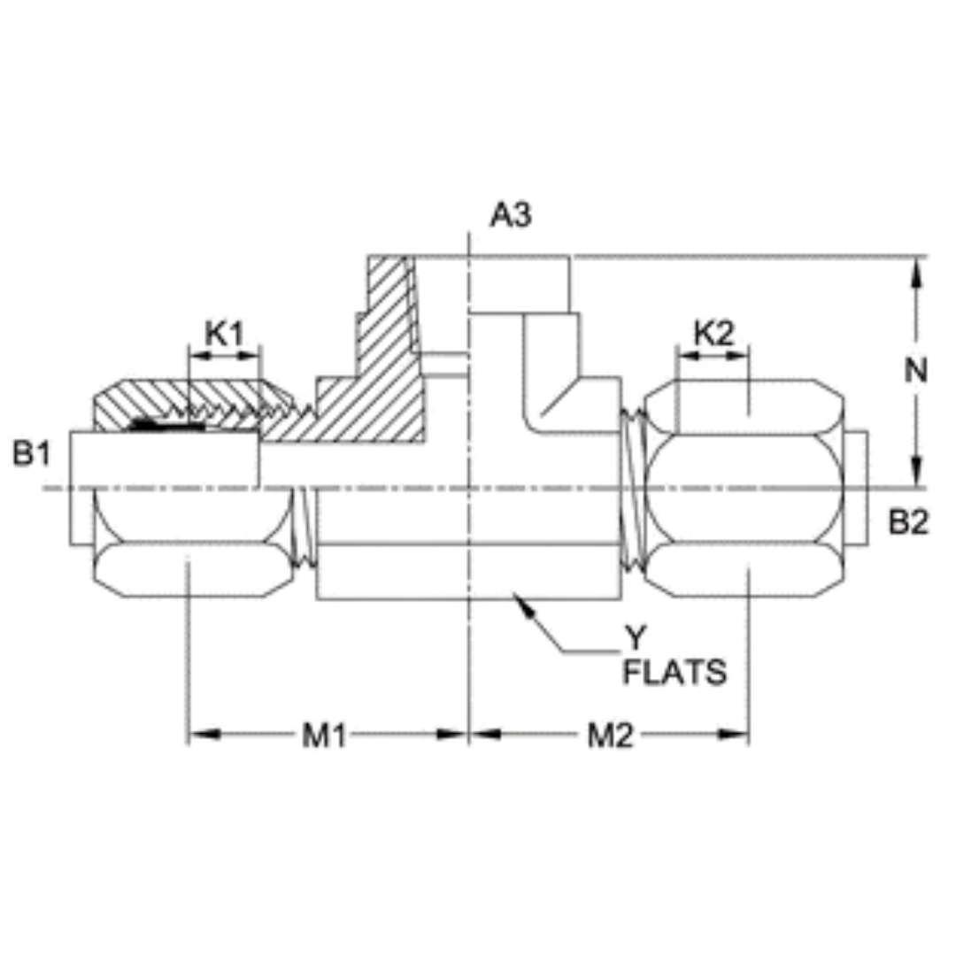 C2602-08-08-08-SS : OneHydraulics Tee Stainless Adapter, 3/4-16 (-08) Flareless Bite Type Tube Compression x 3/4-16 (-08) Flareless Bite Type Tube Compression x 1/2-14 (-08) Female NPTF