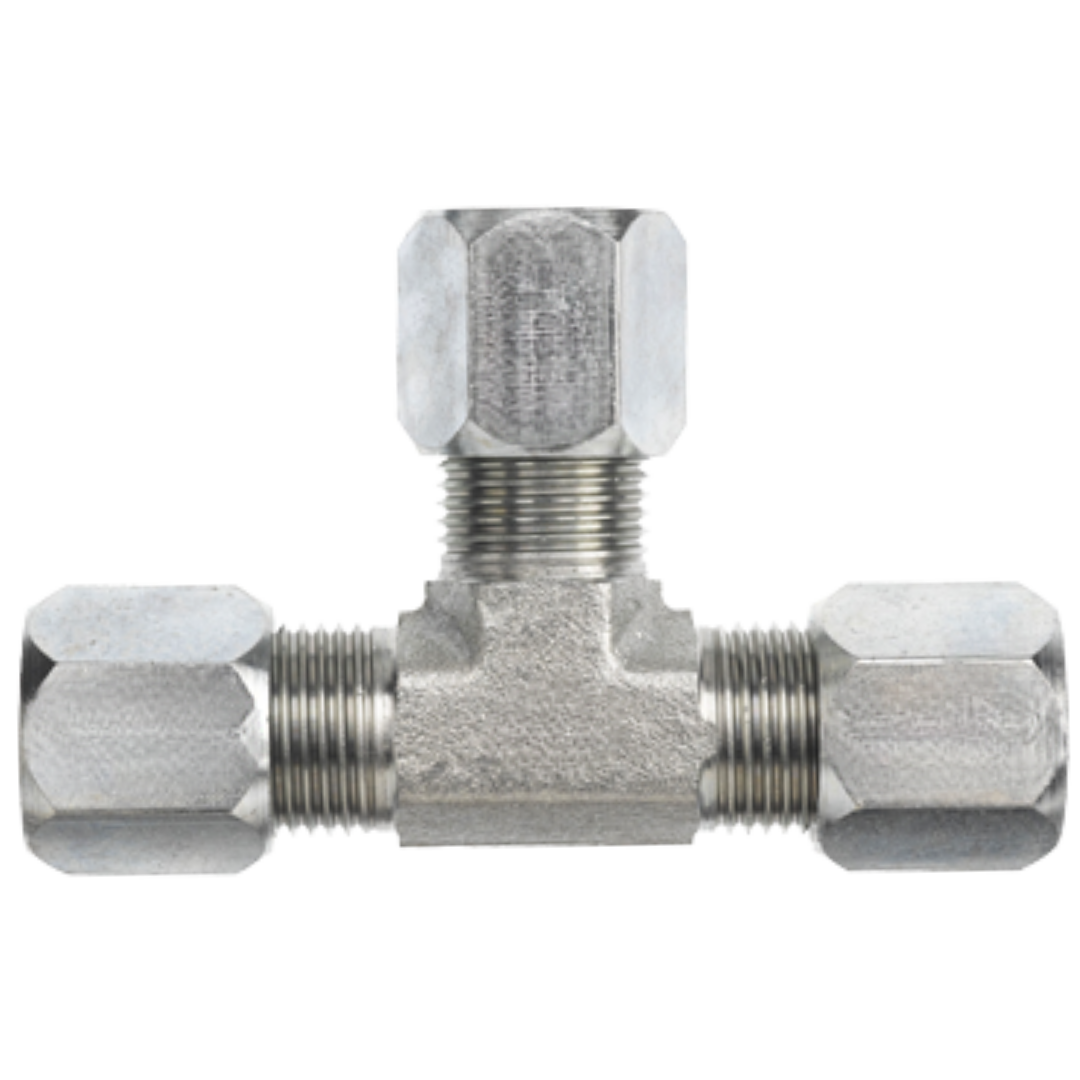 C2603-24-24-24-FG : OneHydraulics Tee Steel Adapter, 1-7/8-12 (-24) Flareless Bite Type Tube Compression Union