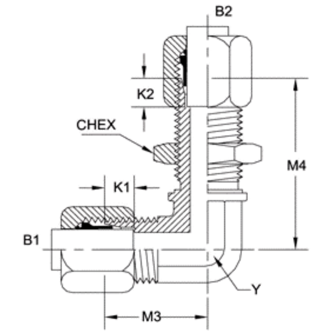 C2701-12-12-SS : OneHydraulics 90-Degree Stainless Bulkhead Union, 1-1/16-12 (-12) Flareless Bite Type Tube Compression Union