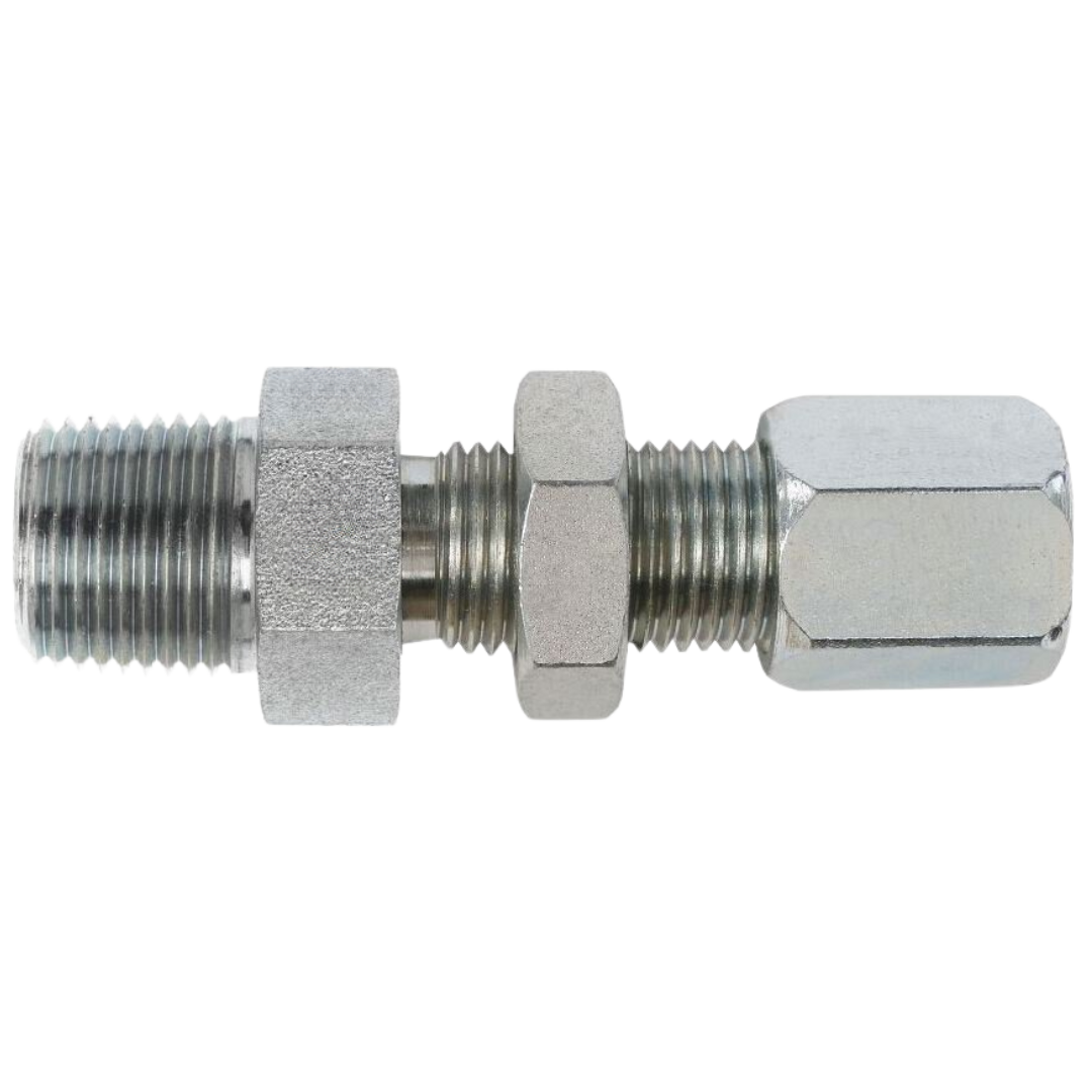 C2706-16-16 : OneHydraulics Straight Steel Bulkhead Adapter, 1-11-1/2 (-16) Male NPT x 1-5/16-12 (-16) Flareless Bite Type Tube Compression