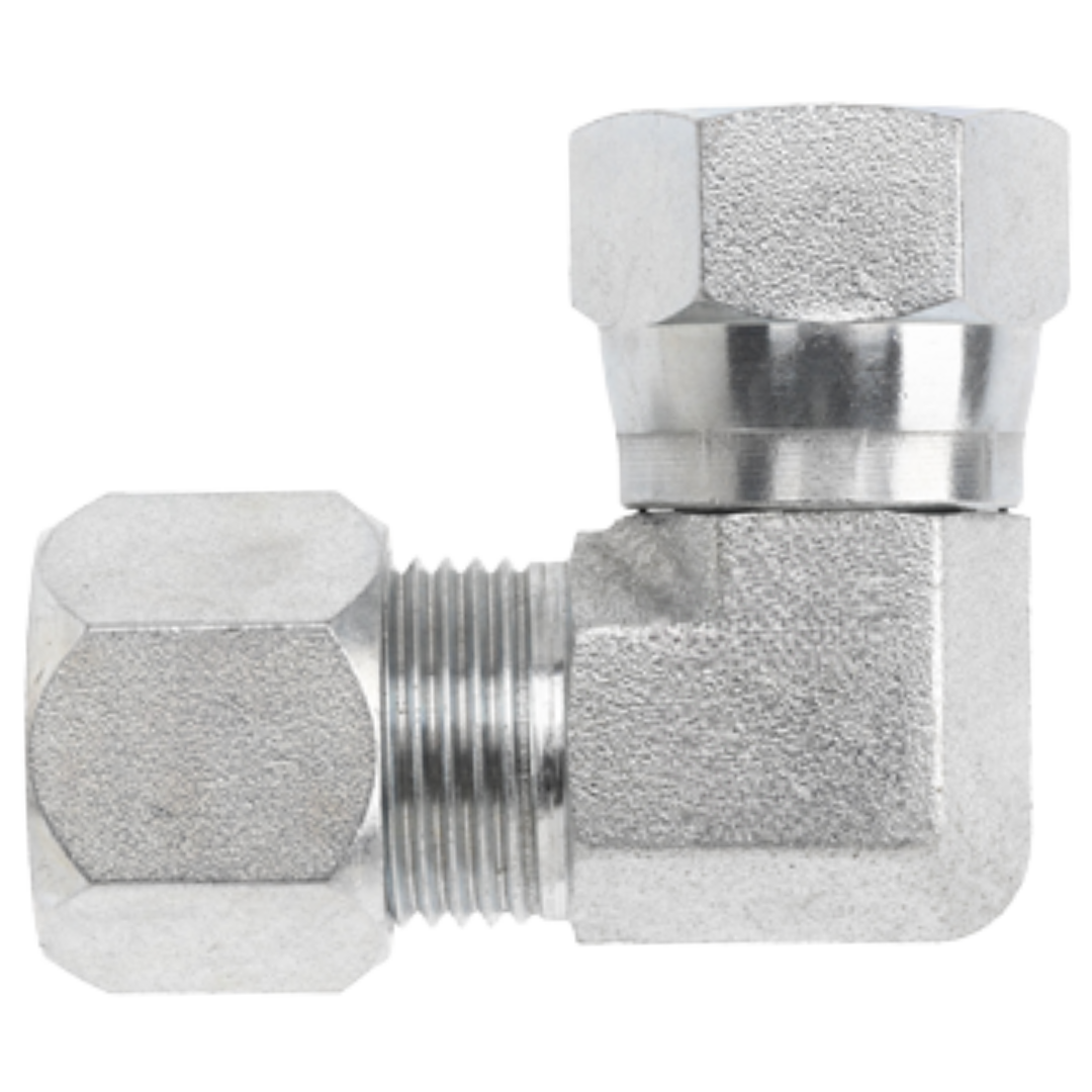 C6500-08-08-FG : OneHydraulics 90-Degree Steel Adapter, 3/4-16 (-08) Flareless Bite Type Tube Compression Swivel Union