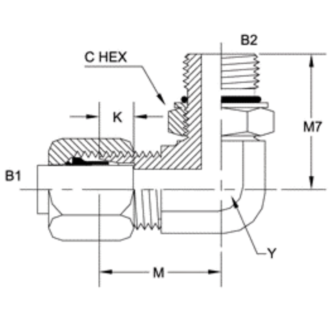 C6801-04-02-NWO-FG : OneHydraulics 90-Degree Steel Adapter, 7/16-20 (-04) Flareless Bite Type Tube Compression x 5/16-24 (-02) Male Adjustable ORB