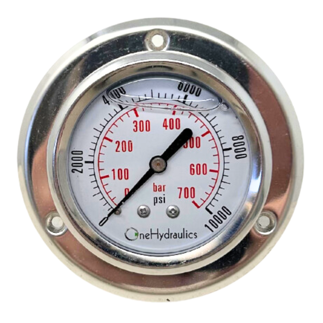 CF1P-700E-FIRE : FIRE SALE Dynamic CF Series 2.5 Face Pressure Gauge, 0-10,000psi Pressure Range, 1/4 NPT,Panel Flange, OneHydraulics Logo - ALL SALES FINAL