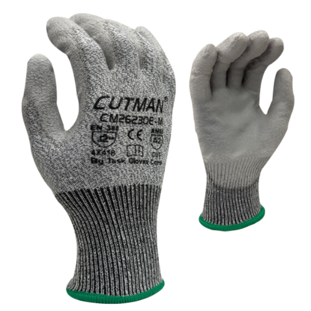 CM26230E : Cutman Task Gloves, 13 Gauge Gray HDPE shell, Gray Polyurethane palm coated, ANSI Cut A2, Size Small, 12-Pack