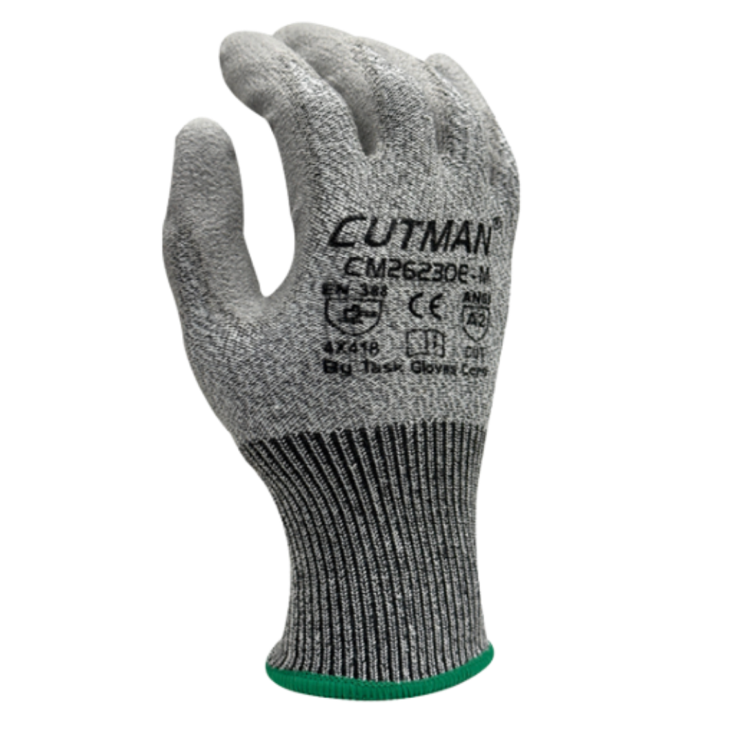 CM26230E : Cutman Task Gloves, 13 Gauge Gray HDPE shell, Gray Polyurethane palm coated, ANSI Cut A2, Size Small, 12-Pack