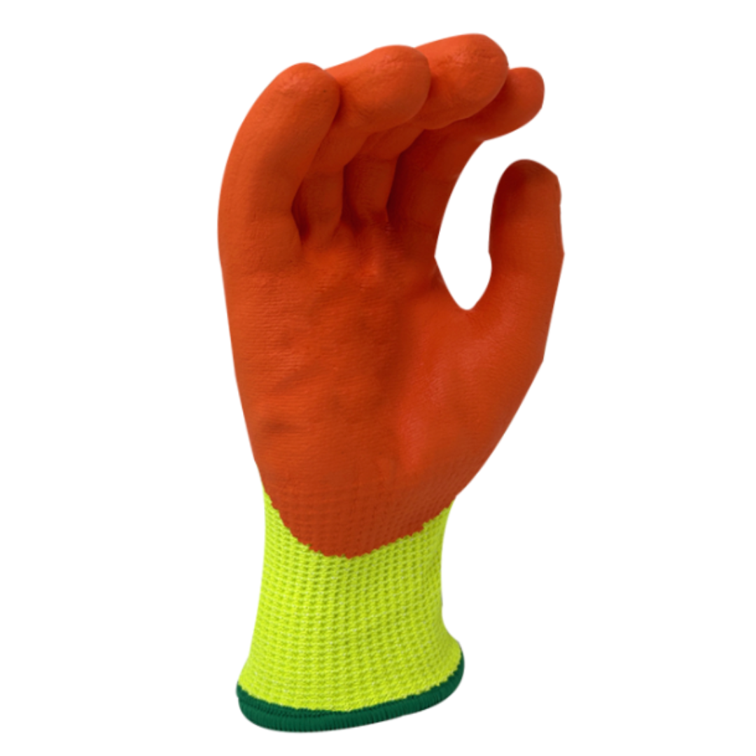 CM44230HV : CUTMAN 13 Gauge Hi-Vis Yellow HDPE shell, Hi-Vis Orange Foam Nitrile Palm coated, ANSI Cut A4, 12-Pack