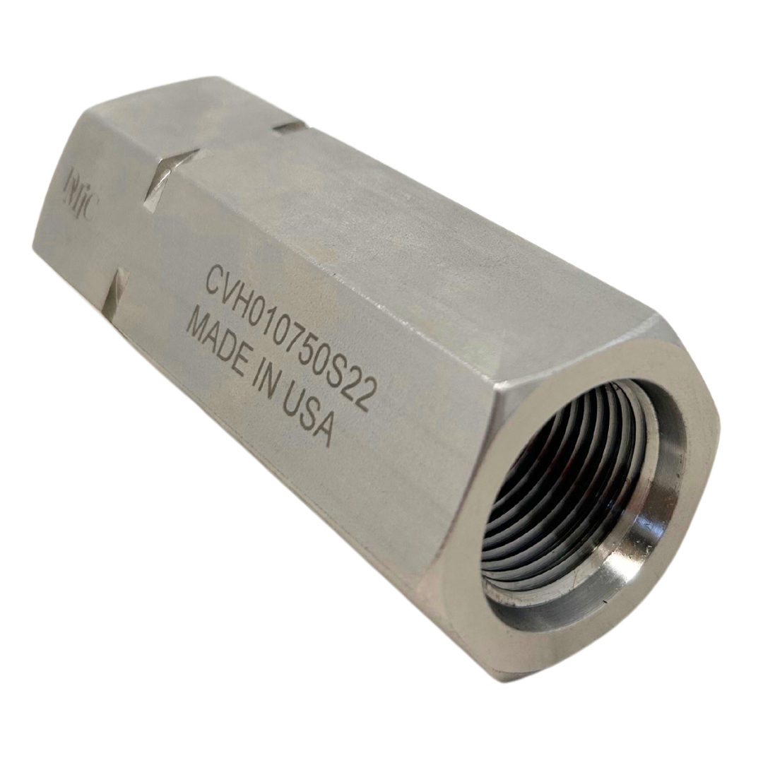 CVH010750S22-FIRE : FIRE SALE CVH01-0750S-22 : DMIC CVH Series Check Valve, 3/4" SAE ORB Ports, Stainless Steel Body and Internals, 10,000 PSI Max Pressure - ALL SALES FINAL