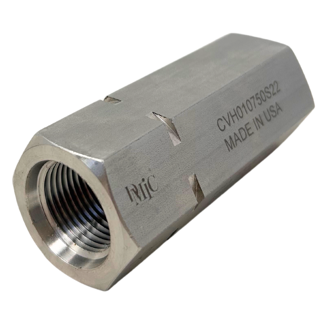 CVH010750S22-FIRE : FIRE SALE CVH01-0750S-22 : DMIC CVH Series Check Valve, 3/4" SAE ORB Ports, Stainless Steel Body and Internals, 10,000 PSI Max Pressure - ALL SALES FINAL