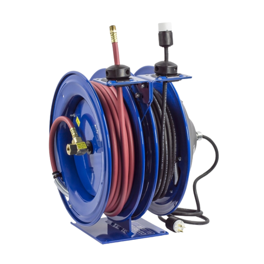 C-L350L-5016L-X : Coxreels C-L350L-5016L-X Dual Purpose Electric/Air Spring Rewind Reels, 50' 3/8" ID hose, 300psi, NO CORD and accessory, 50' cord capacity, 16 AWG