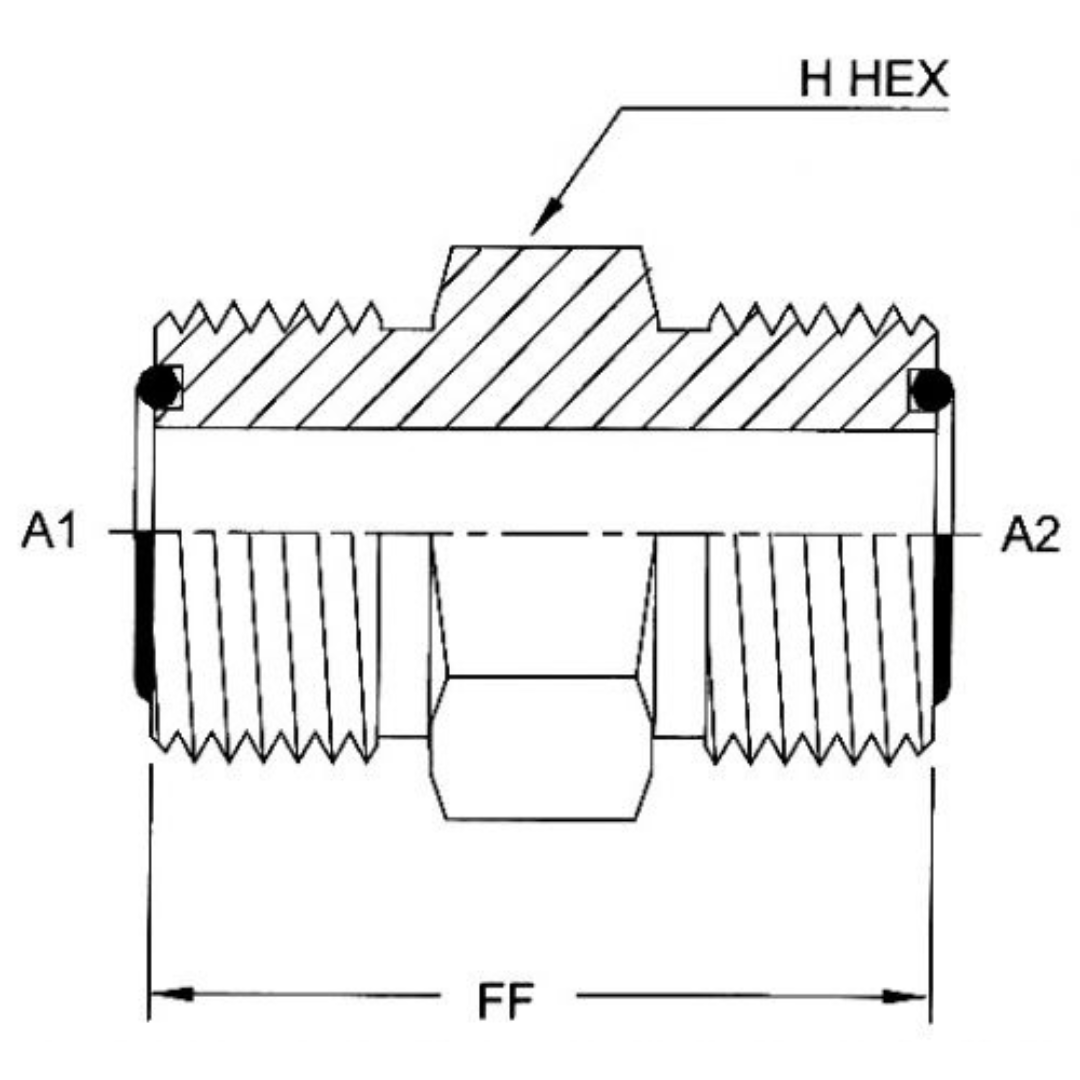 FS2403-04-04 : OneHydraulics Straight Steel Rigid Adapter, 9/16-18 (-04) Male ORFS x 9/16-18 (-04) Male ORFS, 9200psi