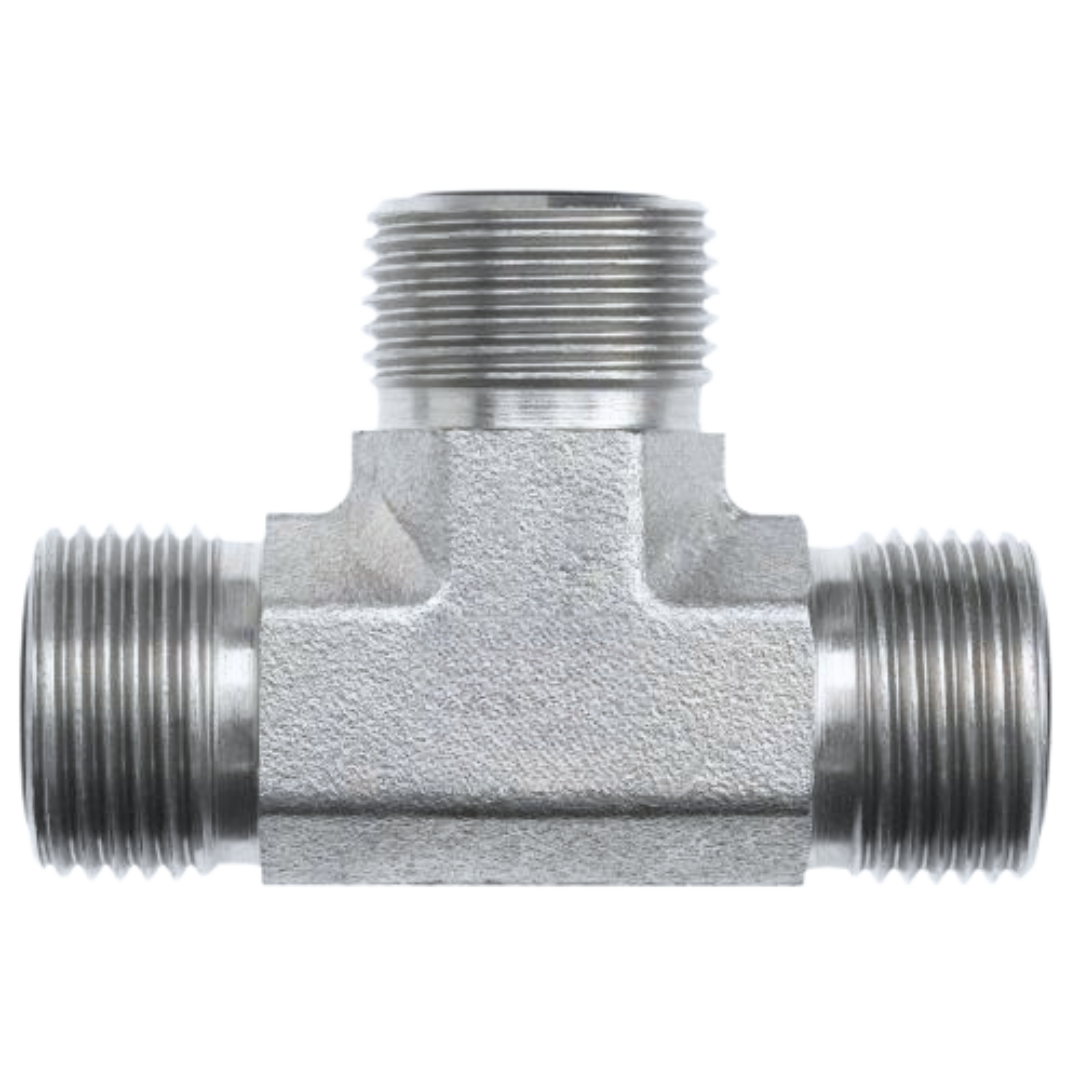 FS2603-12-12-08-FG : OneHydraulics Tee Steel Adapter, 1-3/16-12 (-12) Male ORFS x 1-3/16-12 (-12) Male ORFS x 13/16-16 (-08) Male ORFS, 6000psi